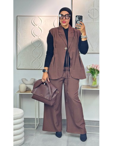 Ensemble pantalon "Sans manches" Marron