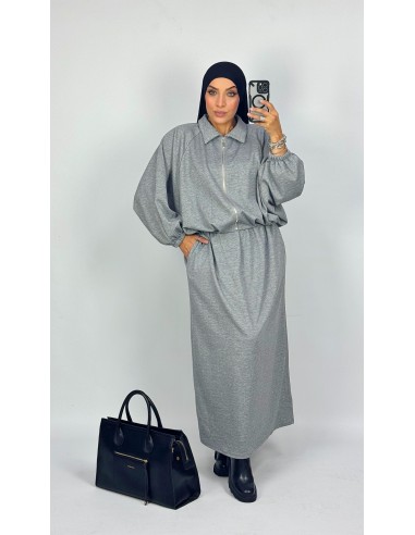 Ensemble veste Zip jupe Gris