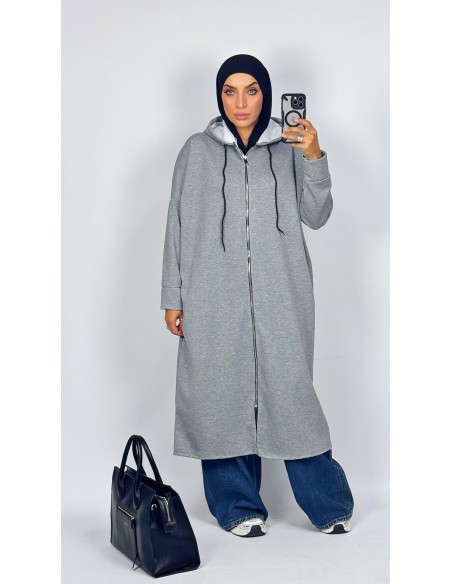 Veste longue mastour à Zip gris elegante et pudique pour femme Mode & Mastour