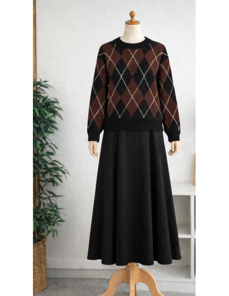 Pull "Losange" Marron/Noir