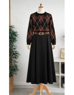 Pull "Losange" Marron/Noir 2