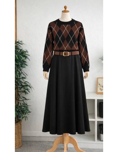 Pull "Losange" Marron/Noir