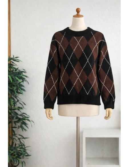 Pull "Losange" Marron/Noir
