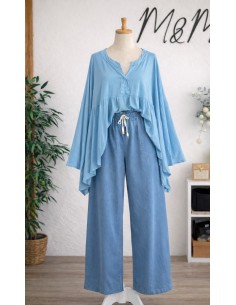 Top coton "Asymétrique" Bleu