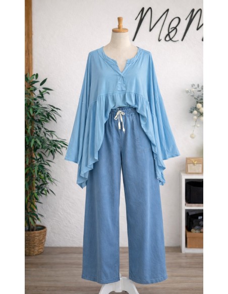 Top coton "Asymétrique" Bleu