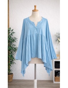 Top coton "Asymétrique" Bleu 2