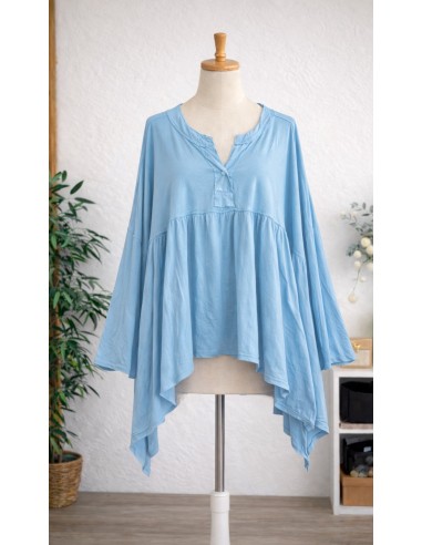 Top coton "Asymétrique" Bleu