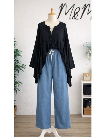 Top coton "Asymétrique" Noir