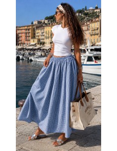 Jupe longue "Vichy" Bleu