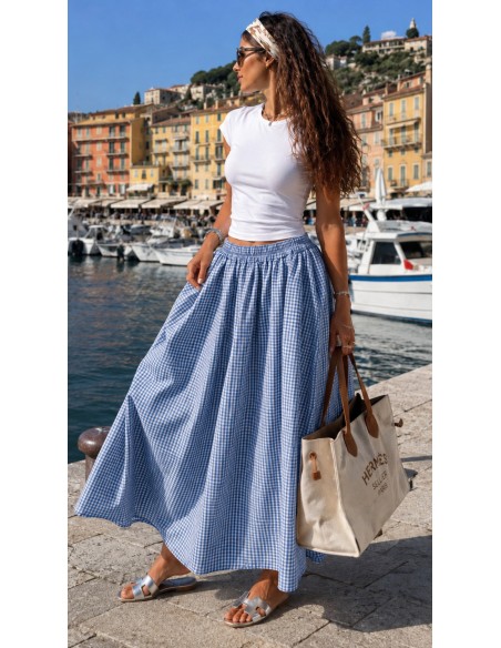 Jupe longue "Vichy" Bleu