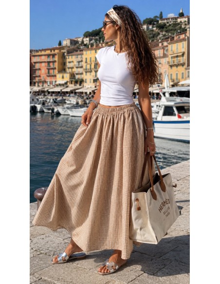 Jupe longue "Vichy" Beige