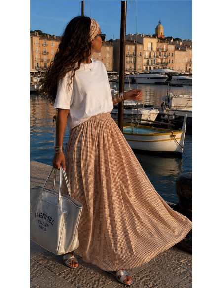 Jupe longue "Vichy" Beige