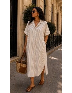 Robe chemise "Rayée" Beige
