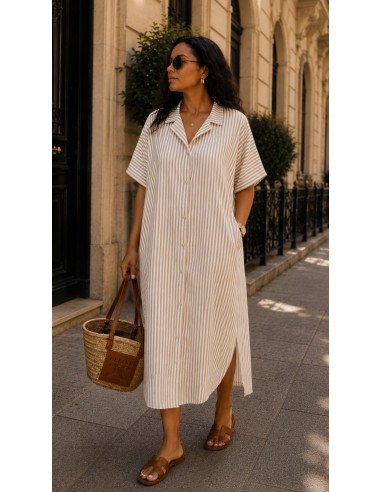 Robe chemise "Rayée" Beige