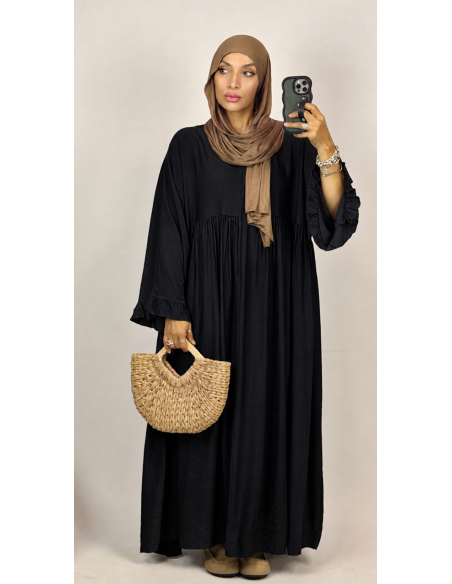 Robe Longue Noir Femme | Manches Volantées – Mode & Mastour