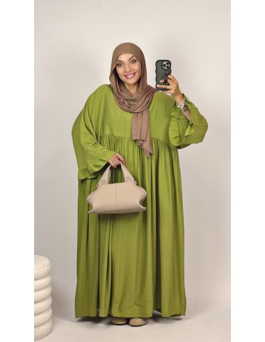 Robe Longue Vert Olive Femme | Manches Volantées – Mode & Mastour