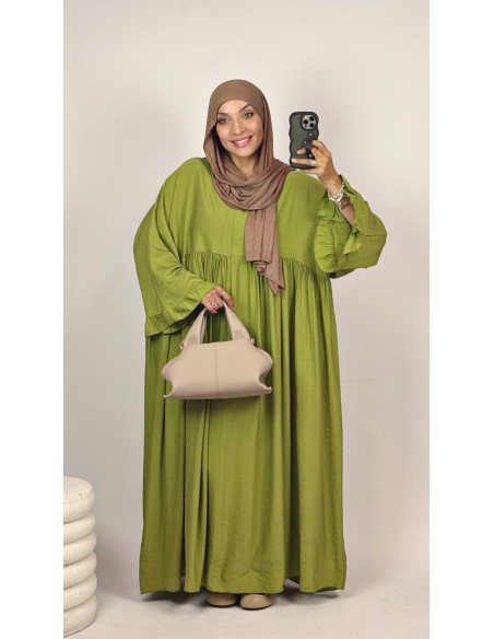 Robe Longue Vert Olive Femme | Manches Volantées – Mode & Mastour