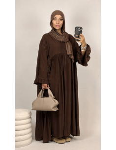 Robe Longue Marron Femme | Manches Volantées – Mode & Mastour