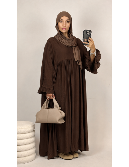 Robe Longue Marron Femme | Manches Volantées – Mode & Mastour