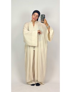 Ensemble Écru Style Kimono Femme | Veste Longue & Pantalon Fluide – Mode & Mastour 2
