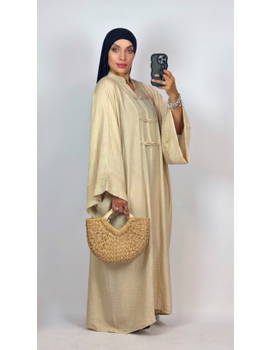 Robe Longue Beige Style Kimono Femme | Élégante & Mastour – Mode & Mastour