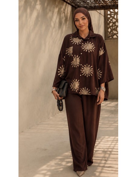 Ensemble Brodé Femme | Chemise & Pantalon Fluide – Mode & Mastour