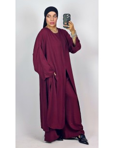 Ensemble Ample Bordeaux Femme | Tunique Longue & Pantalon Fluide – Mode & Mastour