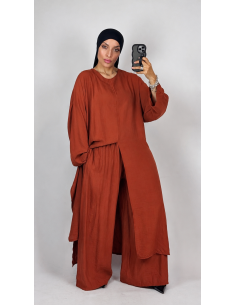 Ensemble Ample Bordeaux Femme | Tunique Longue & Pantalon Fluide – Mode & Mastour