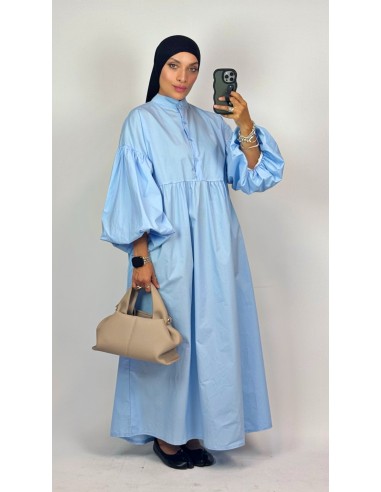 Robe Longue en Popeline Bleu Ciel Femme | Robe Mastour Chic – Mode & Mastour