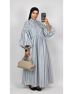 Robe Longue en Popeline Rayée Femme | Robe Mastour Chic – Mode & Mastour
