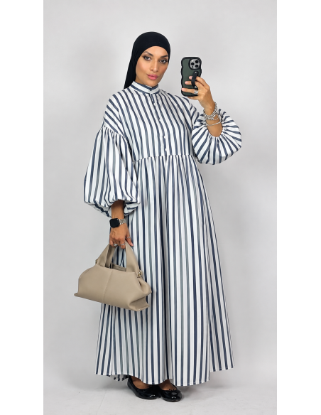 Robe Longue en Popeline Rayée Femme | Robe Mastour Chic – Mode & Mastour