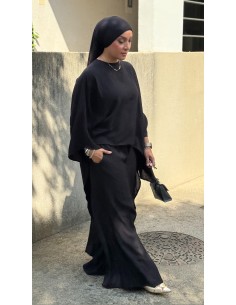 Ensemble Noir Fluide Femme | Cape & Pantalon Large – Mode & Mastour