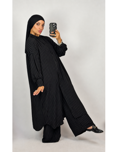 Ensemble Rayé Femme | Chemise Longue & Pantalon Fluide – Mode & Mastour