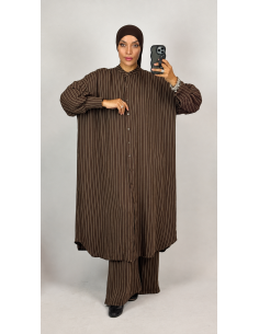 Ensemble Rayé Femme | Chemise Longue & Pantalon Fluide – Mode & Mastour