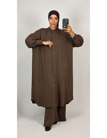 Ensemble Rayé Femme | Chemise Longue & Pantalon Fluide – Mode & Mastour
