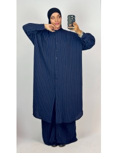 Ensemble Rayé Femme | Chemise Longue & Pantalon Fluide – Mode & Mastour