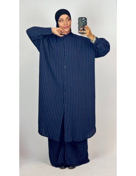 Ensemble Rayé Femme | Chemise Longue & Pantalon Fluide – Mode & Mastour