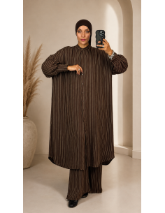 Ensemble Rayé Femme | Chemise Longue & Pantalon Fluide – Mode & Mastour