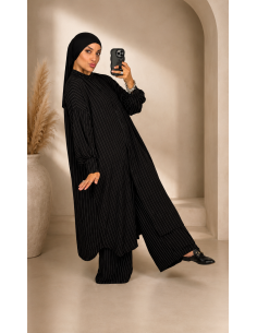 Ensemble Rayé Femme | Chemise Longue & Pantalon Fluide – Mode & Mastour