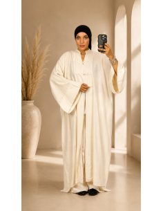 Ensemble Écru Style Kimono Femme | Veste Longue & Pantalon Fluide – Mode & Mastour