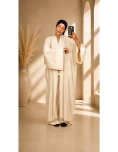 Ensemble Écru Style Kimono Femme | Veste Longue & Pantalon Fluide – Mode & Mastour 2