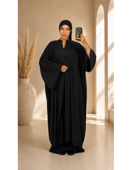 Ensemble Noir Style Kimono Femme | Veste Longue & Pantalon Fluide – Mode & Mastour