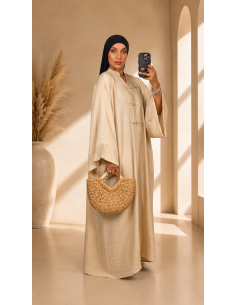 Robe Longue Beige Style Kimono Femme | Élégante & Mastour – Mode & Mastour