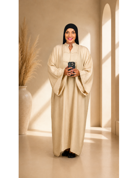 Robe Longue Beige Style Kimono Femme | Élégante & Mastour – Mode & Mastour