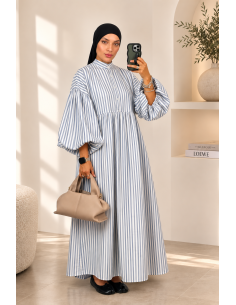 Robe Longue en Popeline Rayée Femme | Robe Mastour Chic – Mode & Mastour