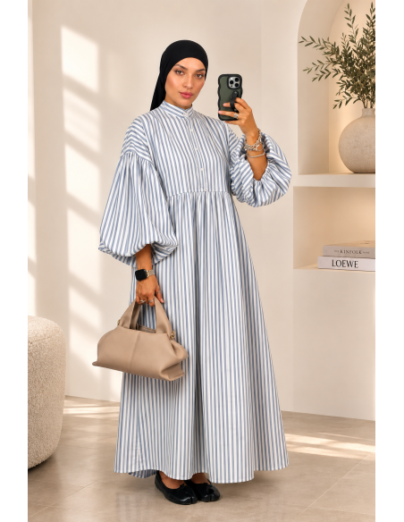 Robe Longue en Popeline Rayée Femme | Robe Mastour Chic – Mode & Mastour
