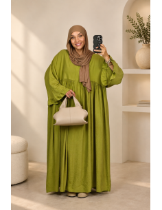 Robe Longue Vert Olive Femme | Manches Volantées – Mode & Mastour