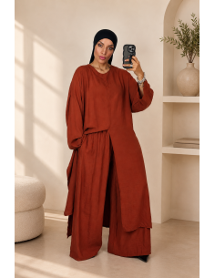 Ensemble Ample Bordeaux Femme | Tunique Longue & Pantalon Fluide – Mode & Mastour