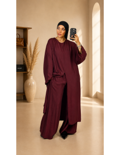Ensemble Ample Bordeaux Femme | Tunique Longue & Pantalon Fluide – Mode & Mastour