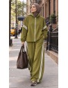 Ensemble jogging femme oversize kaki à bandes | ModeetMastour